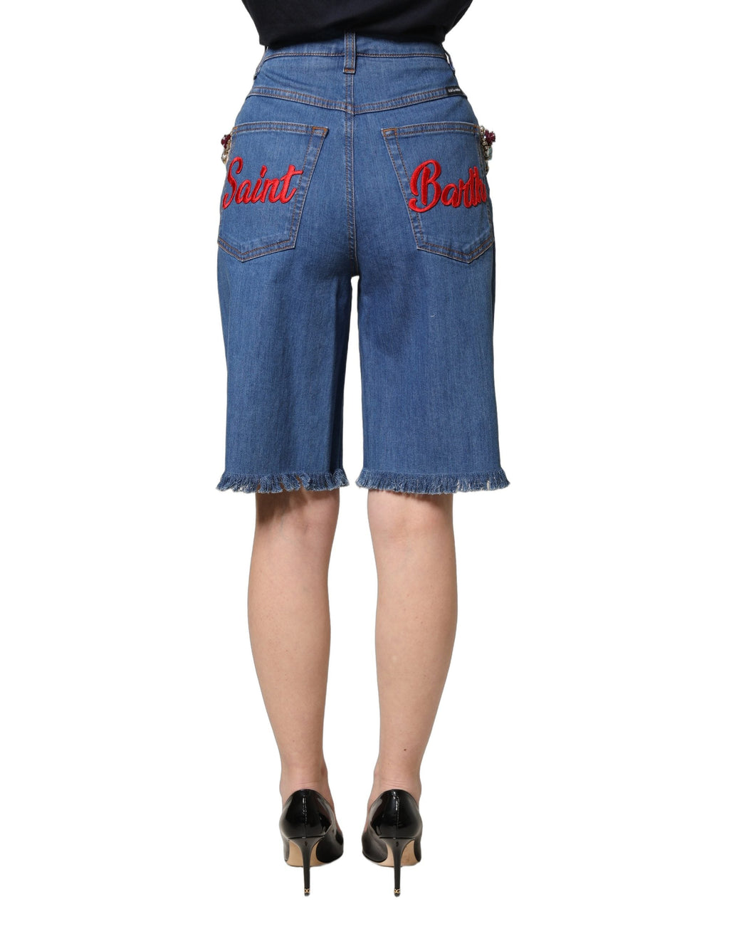 Dolce & Gabbana Blue Cotton Embellished BermudaDenim Shorts