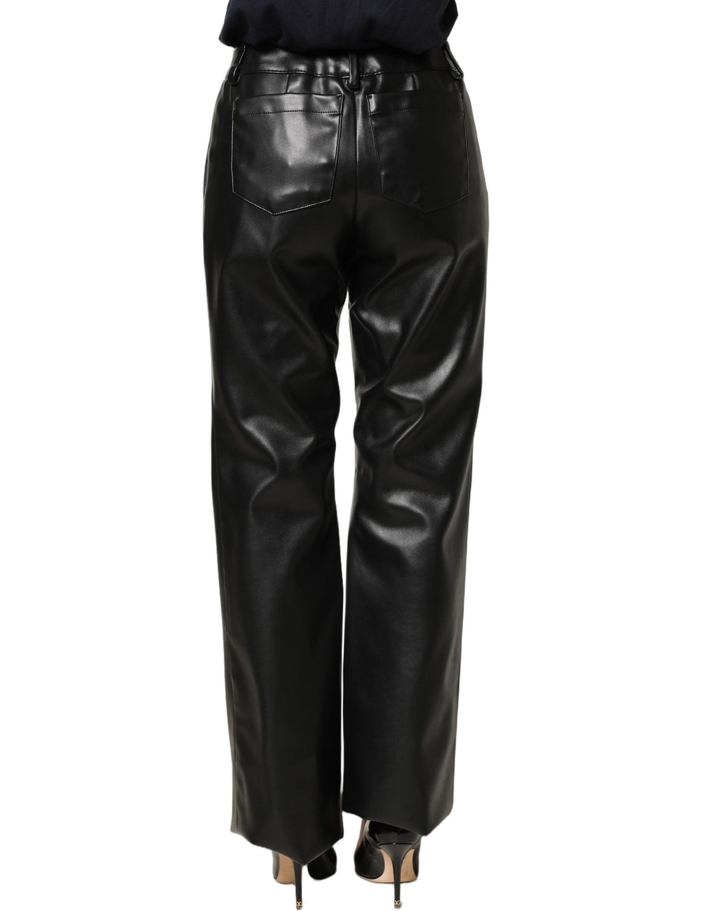 Dolce & Gabbana Black PU Leather High Waisted Trouser Pants