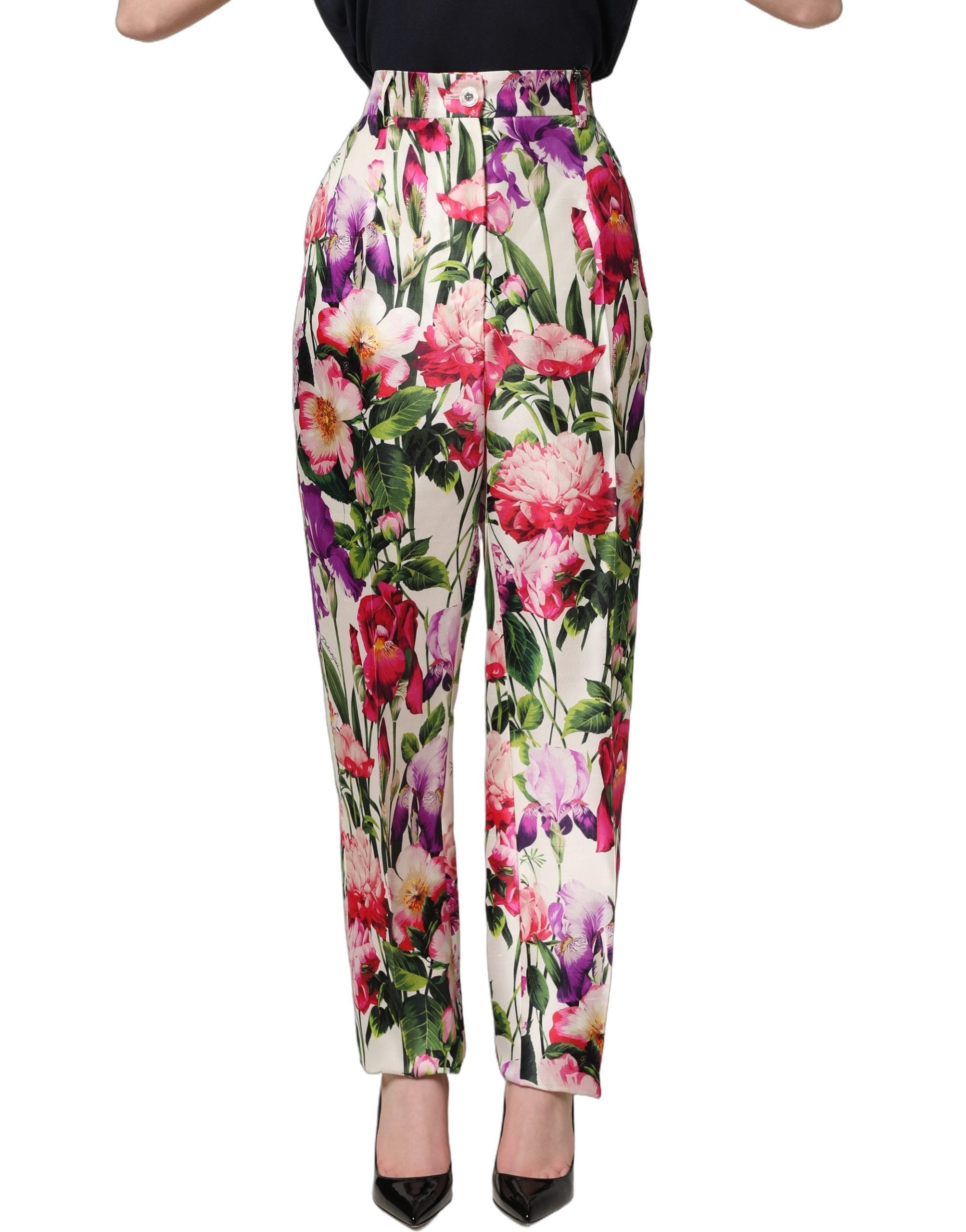 Dolce & Gabbana Multicolor Floral Print Tapered Trouser Pants