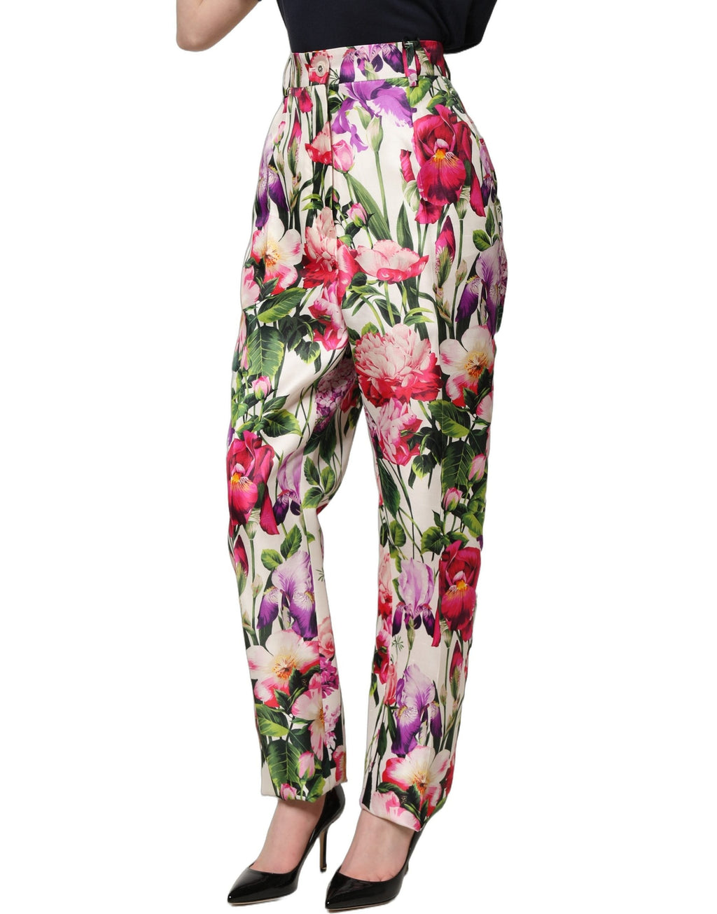 Dolce & Gabbana Multicolor Floral Print Tapered Trouser Pants