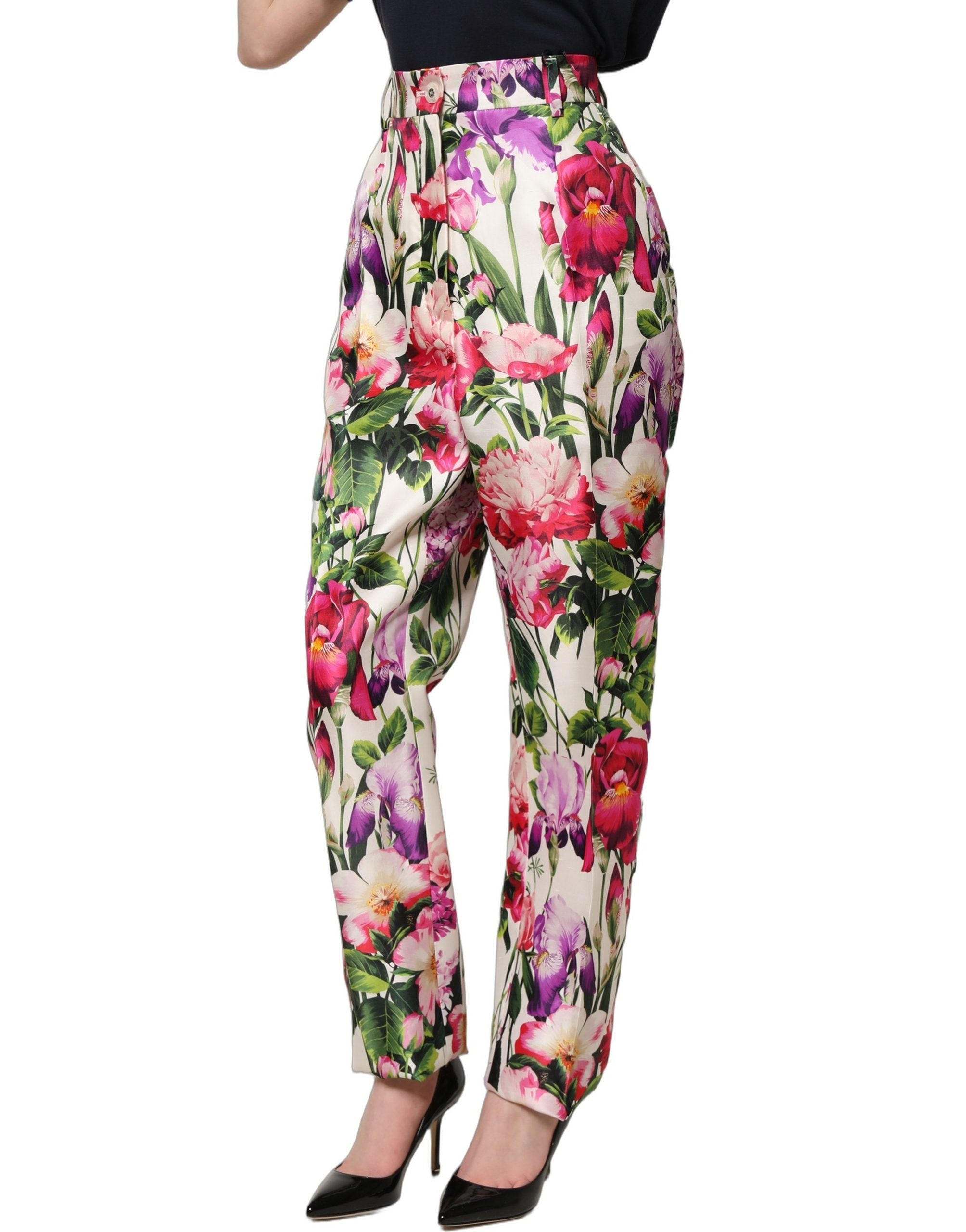 Dolce & Gabbana Multicolor Floral Print Tapered Trouser Pants