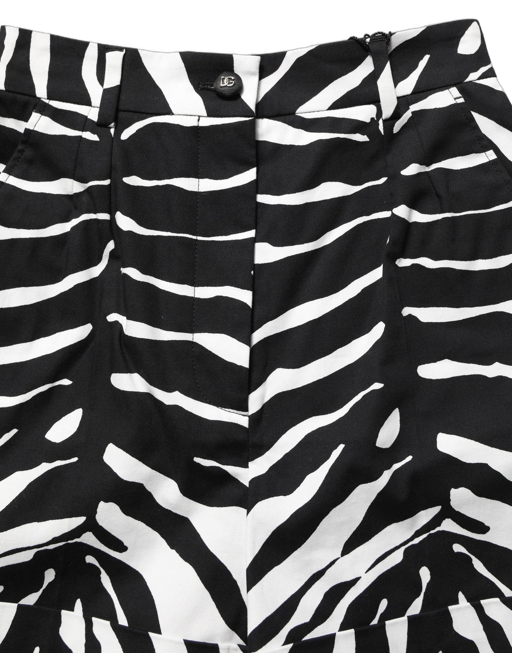 Dolce & Gabbana Black White Zebra Print Cotton High Waist Shorts