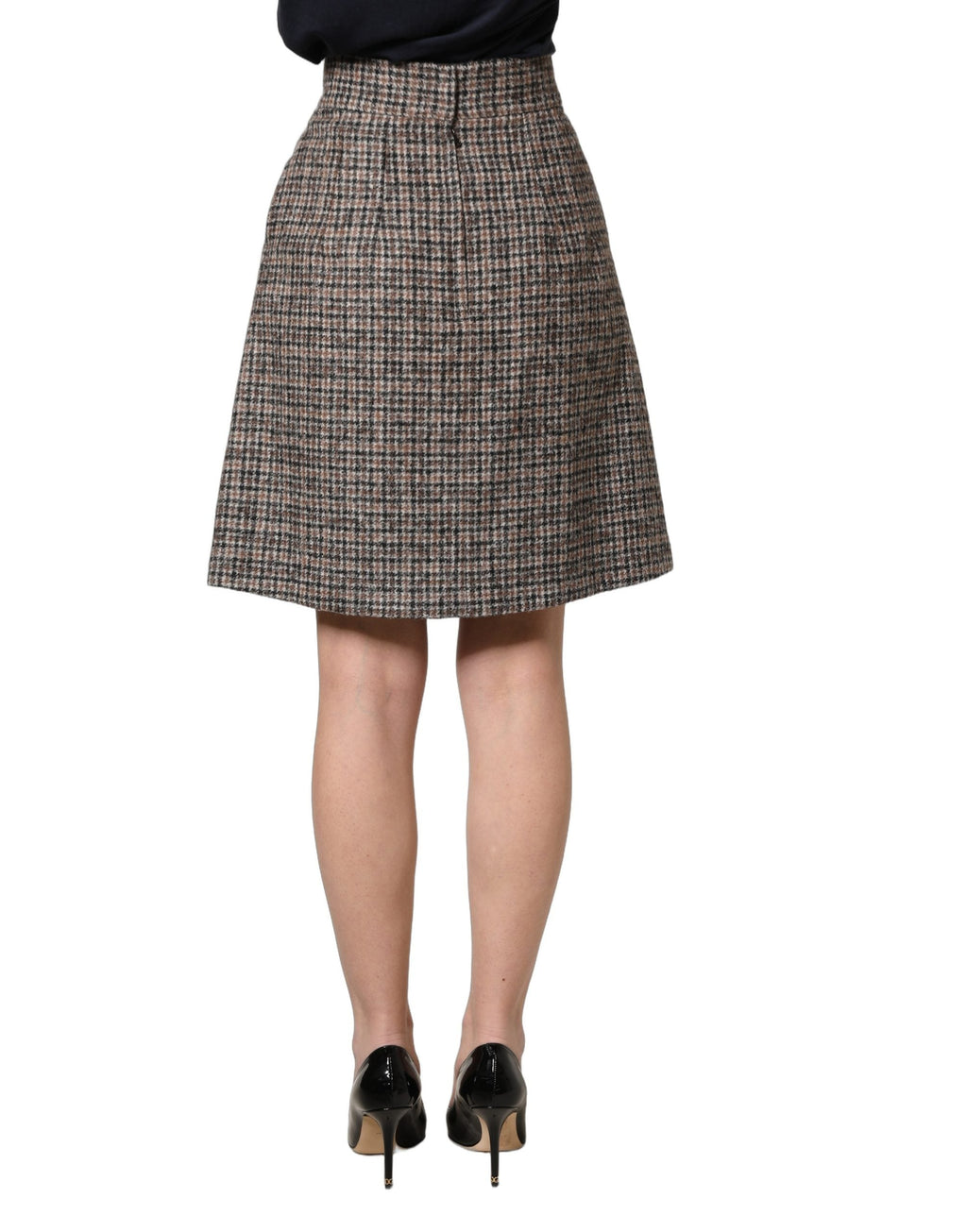 Dolce & Gabbana Brown Tweed Kick Pleat High Waist Mini Skirt