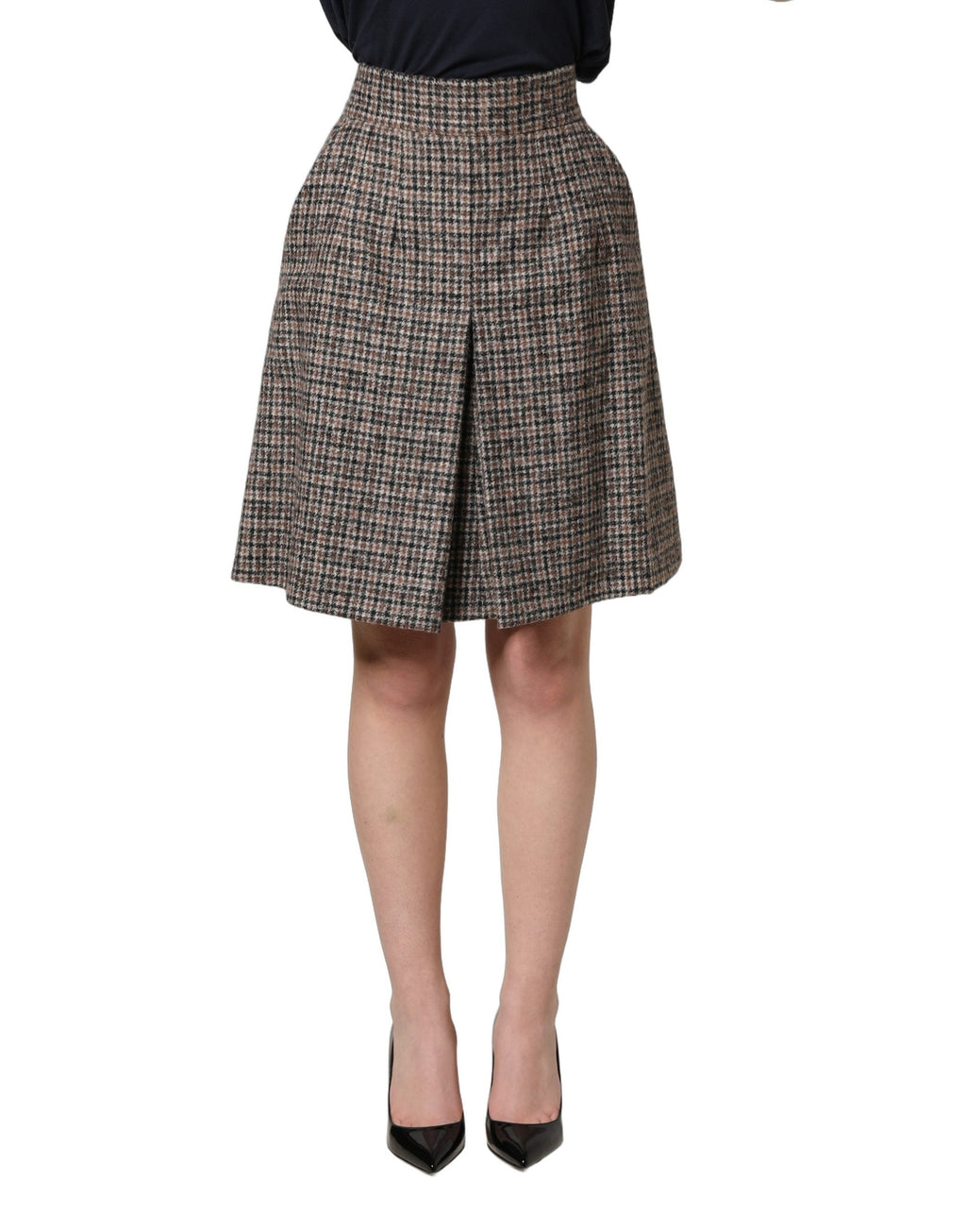 Dolce & Gabbana Brown Tweed Kick Pleat High Waist Mini Skirt