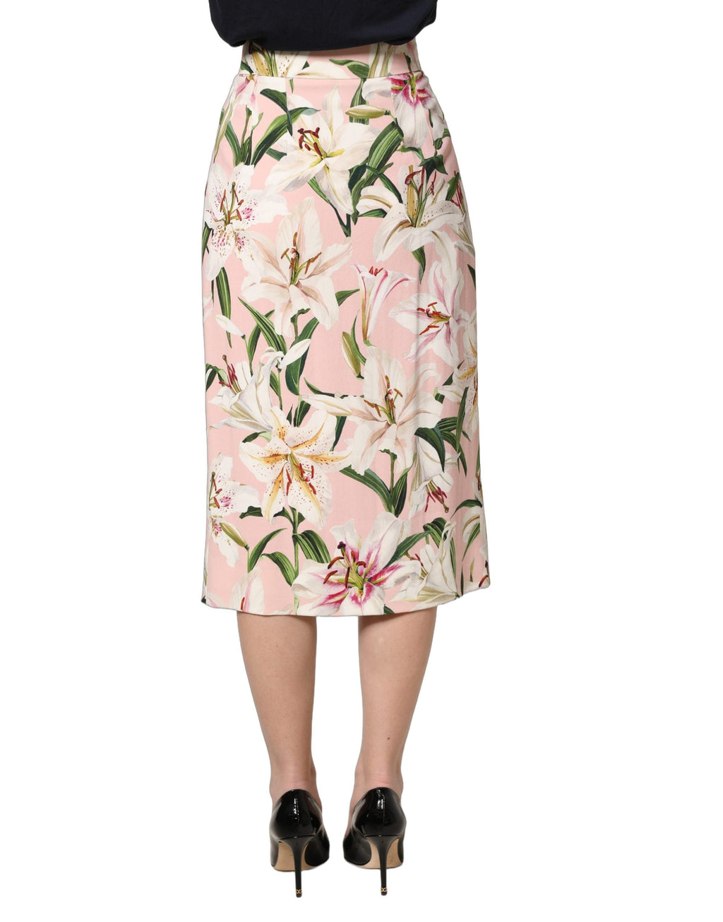 Dolce & Gabbana Pink Lilium Print High Waist Pencil Skirt