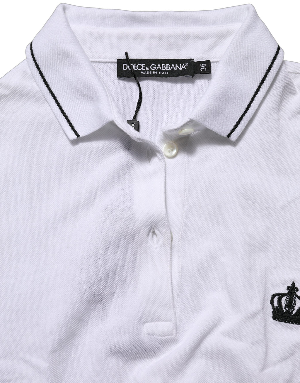 Dolce & Gabbana White Crown Cotton Short Sleeves Polo Top