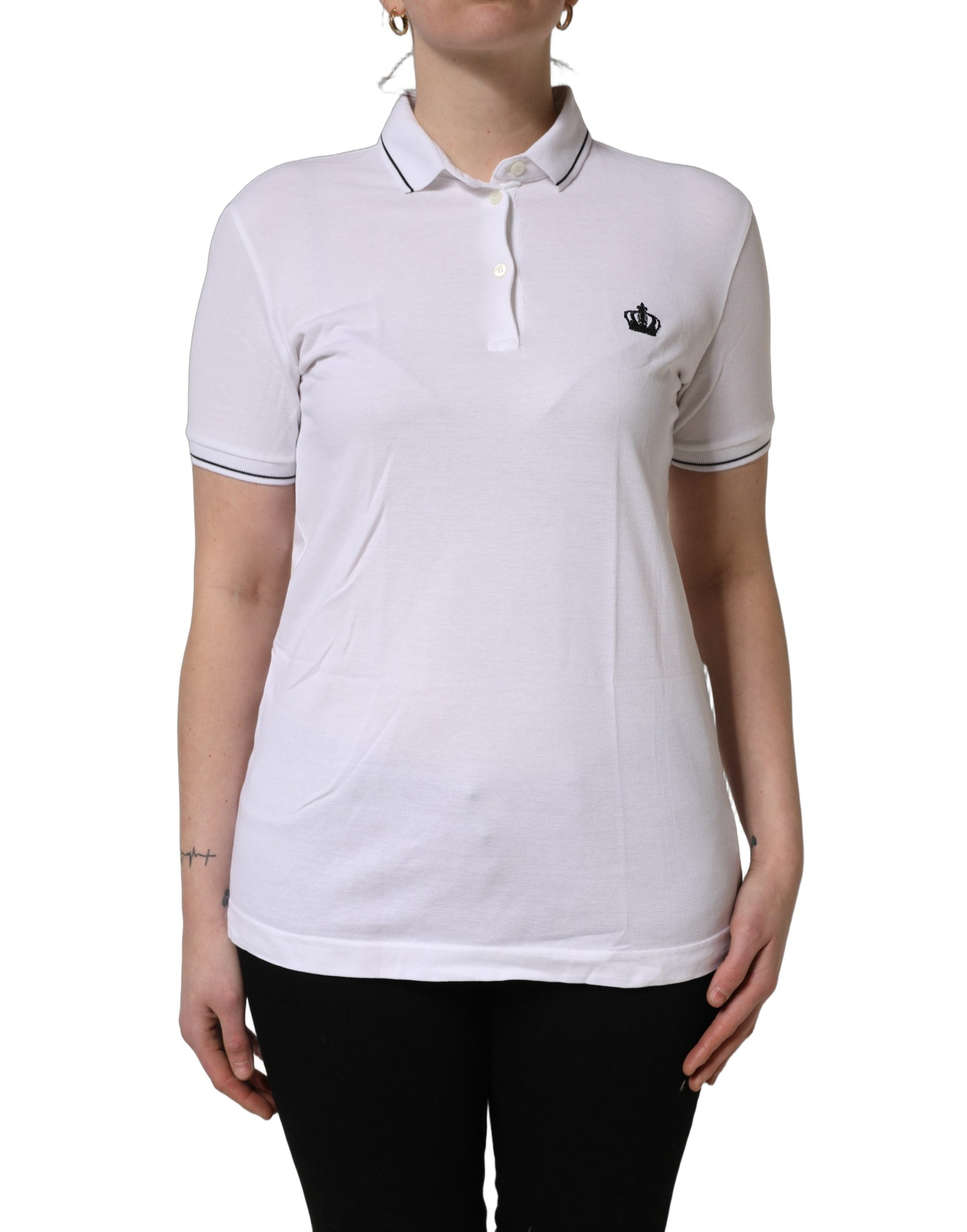 Dolce & Gabbana White Crown Cotton Short Sleeves Polo Top
