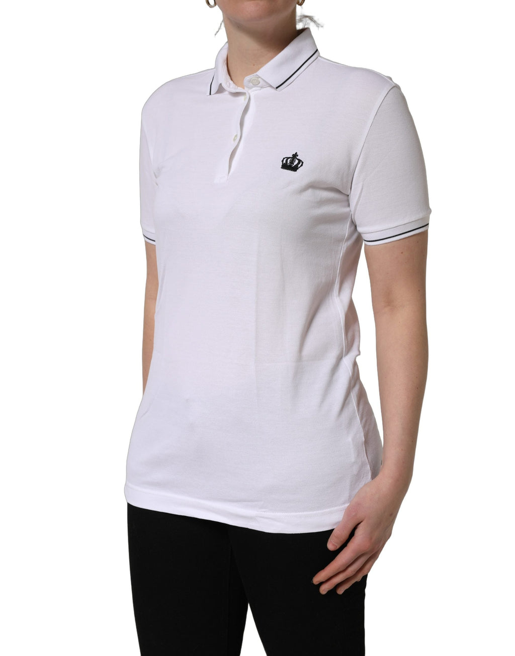 Dolce & Gabbana White Crown Cotton Short Sleeves Polo Top