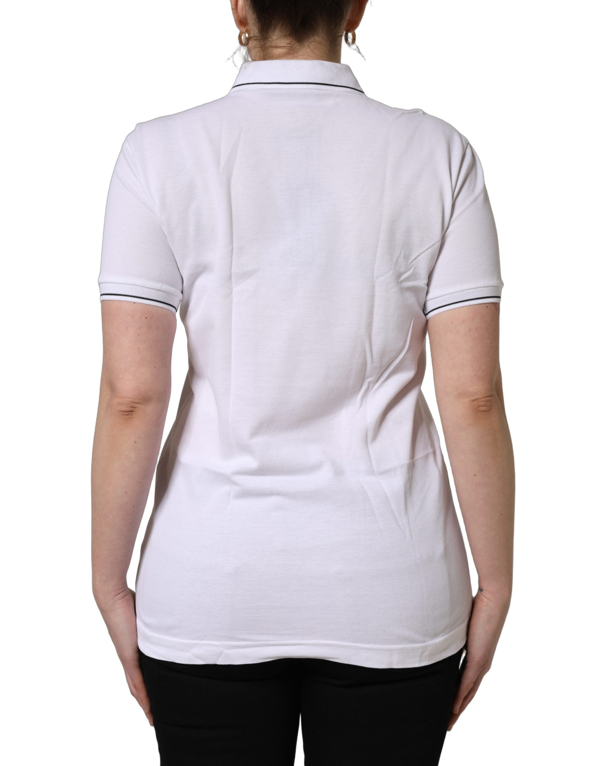 Dolce & Gabbana White Crown Cotton Short Sleeves Polo Top