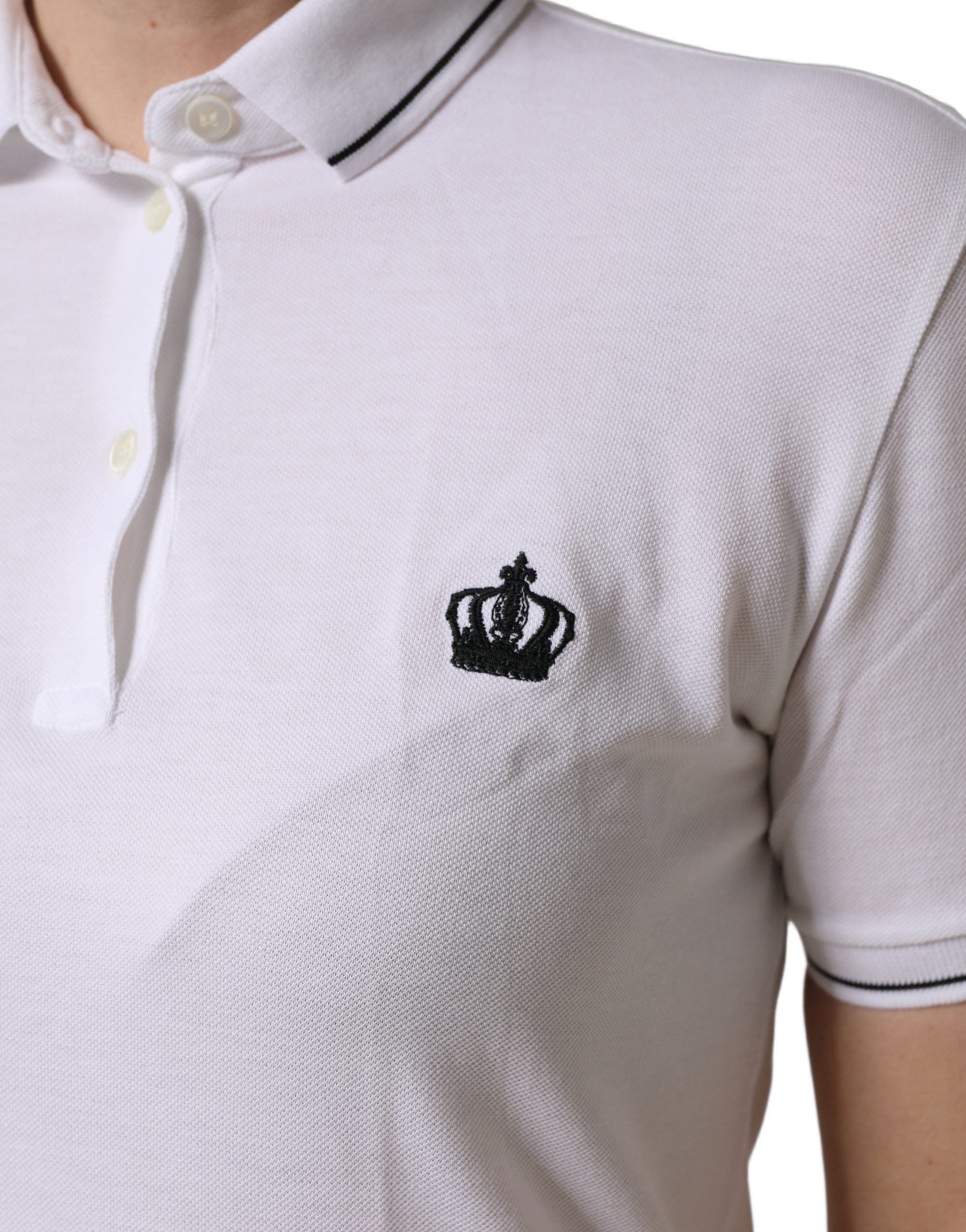 Dolce & Gabbana White Crown Cotton Short Sleeves Polo Top
