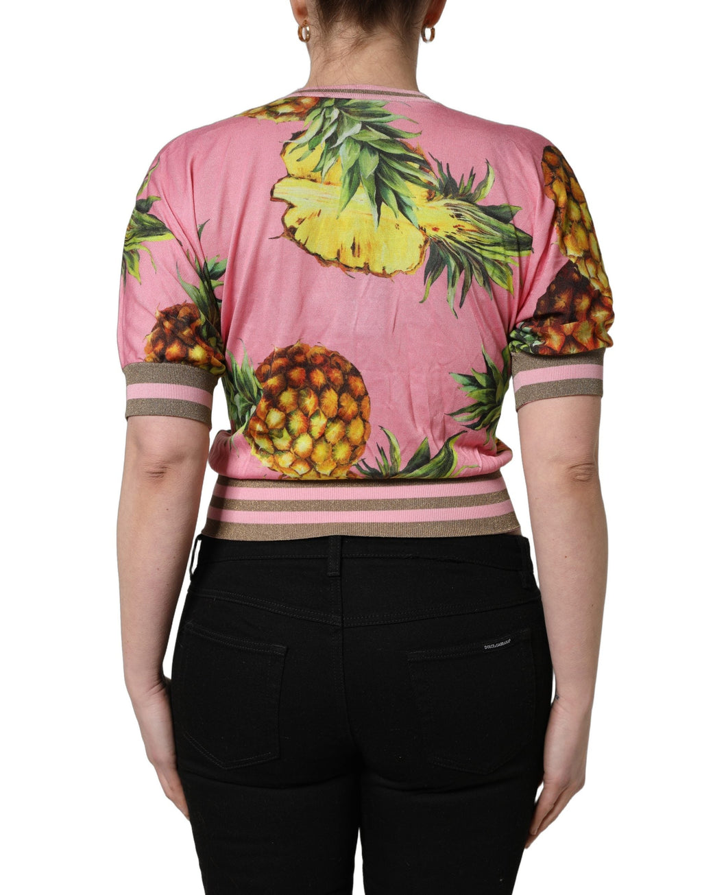 Dolce & Gabbana Pink Pineapple Vneck Short Sleeve Cropped Top