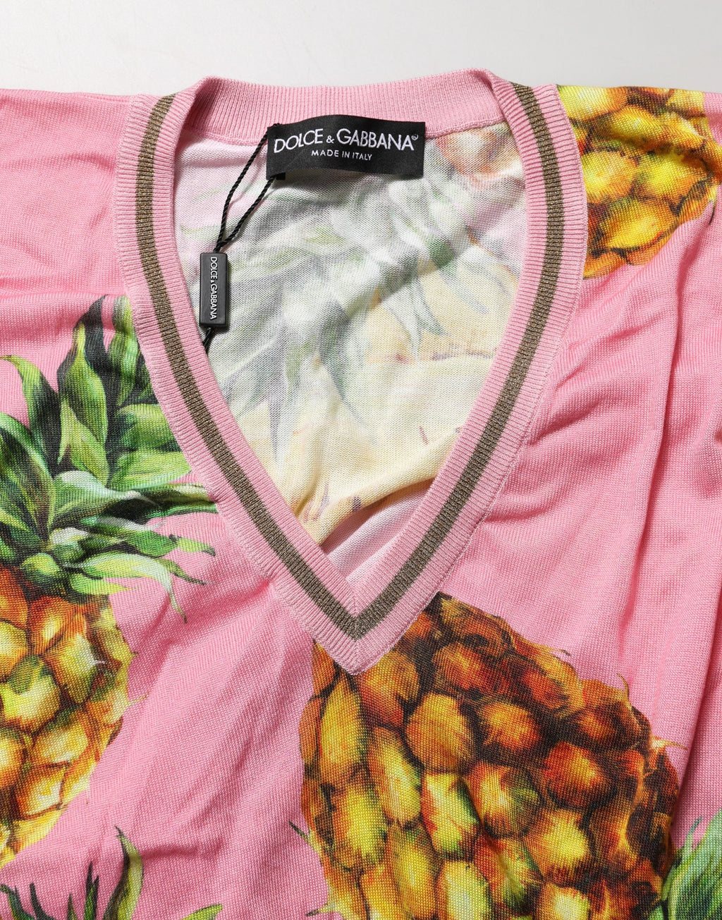 Dolce & Gabbana Pink Pineapple Vneck Short Sleeve Cropped Top