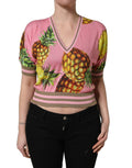 Dolce & Gabbana Pink Pineapple Vneck Short Sleeve Cropped Top