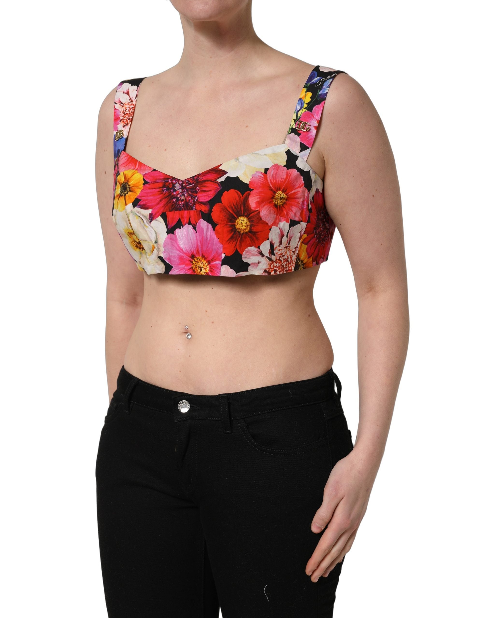 Dolce & Gabbana Multicolor Floral Cropped Bustier Tank Top