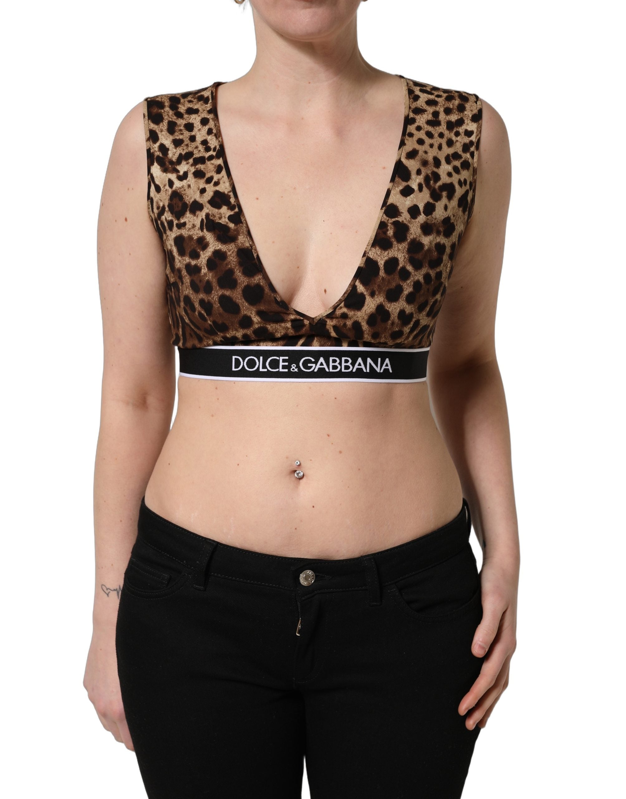 Dolce & Gabbana Brown Leopard Print Cropped Silk Tank Top