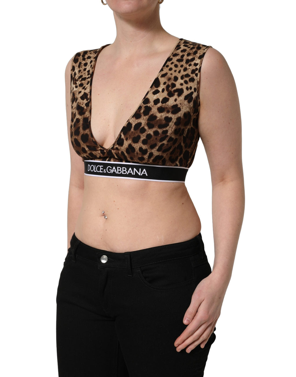 Dolce & Gabbana Brown Leopard Print Cropped Silk Tank Top