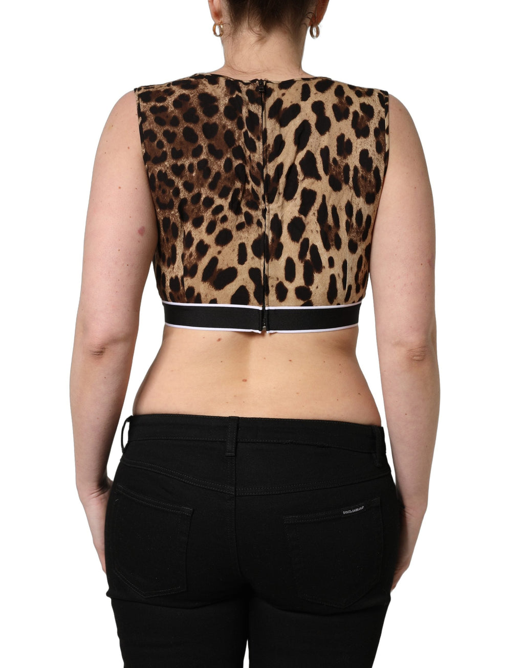 Dolce & Gabbana Brown Leopard Print Cropped Silk Tank Top