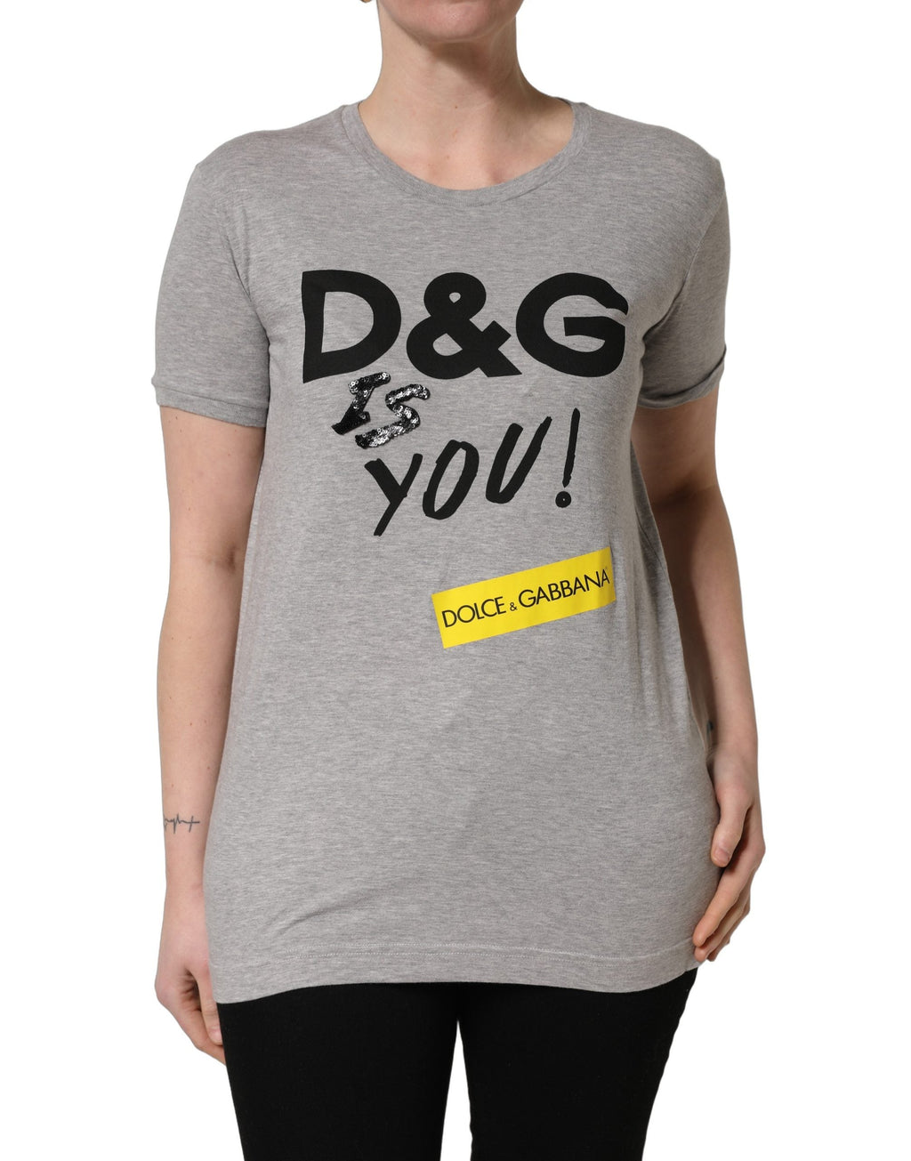Dolce & Gabbana Gray Cotton Logo Printed Crew Neck T-shirt