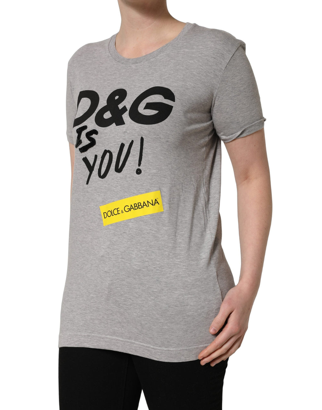 Dolce & Gabbana Gray Cotton Logo Printed Crew Neck T-shirt