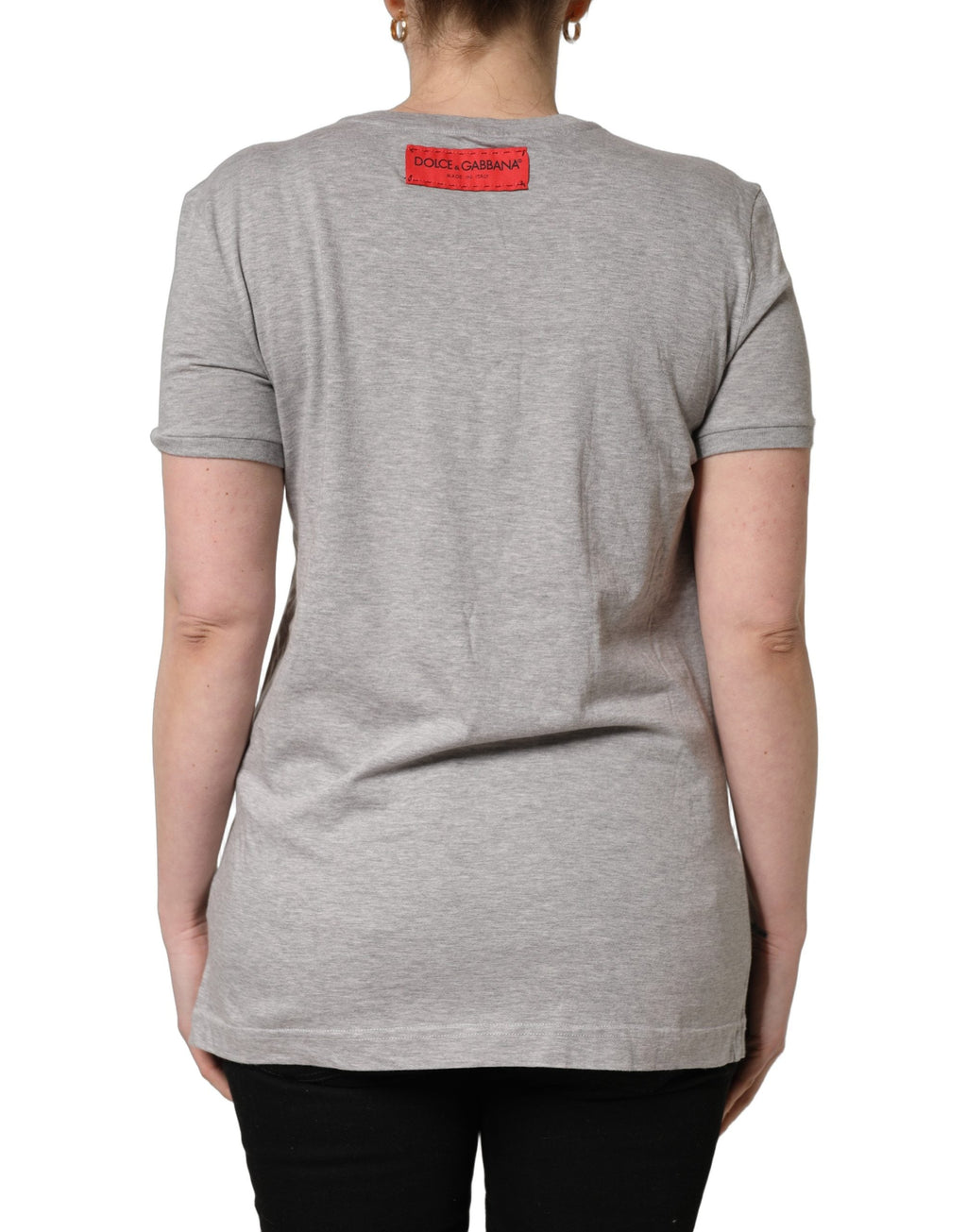 Dolce & Gabbana Gray Cotton Logo Printed Crew Neck T-shirt