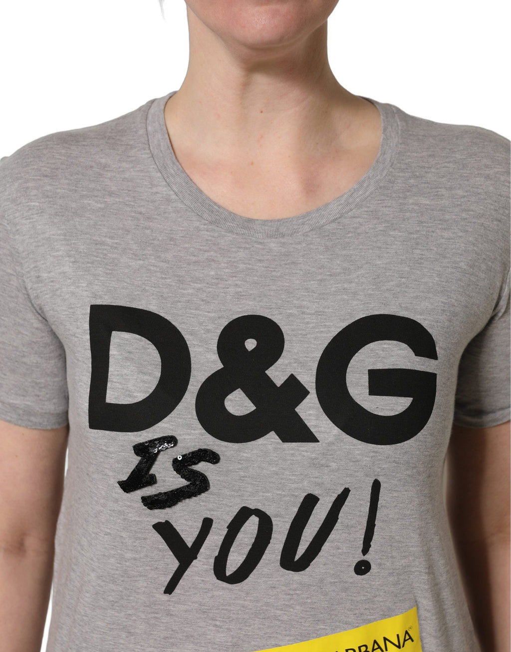 Dolce & Gabbana Gray Cotton Logo Printed Crew Neck T-shirt