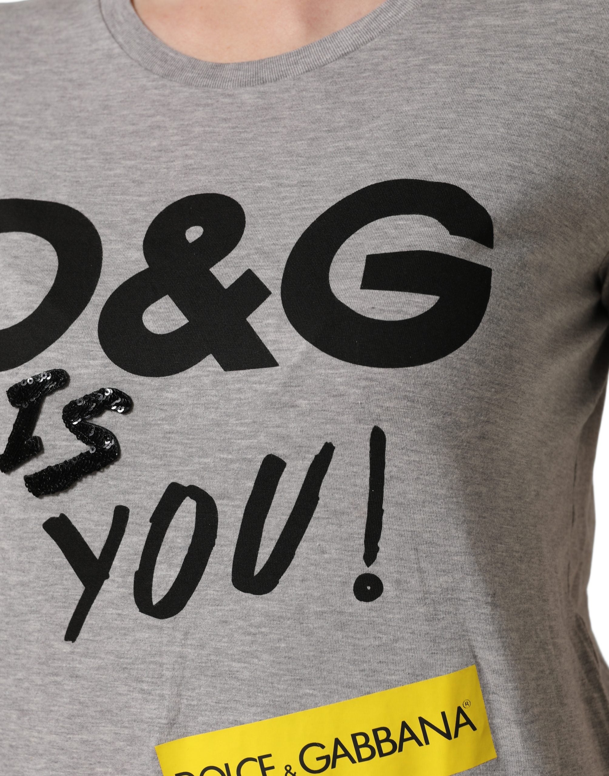 Dolce & Gabbana Gray Cotton Logo Printed Crew Neck T-shirt