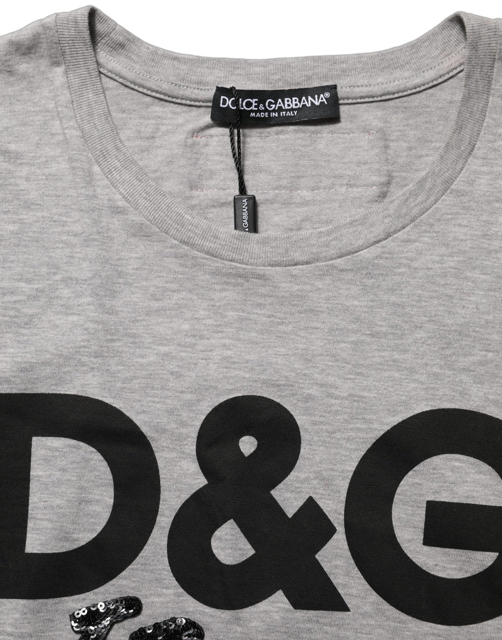 Dolce & Gabbana Gray Cotton Logo Printed Crew Neck T-shirt