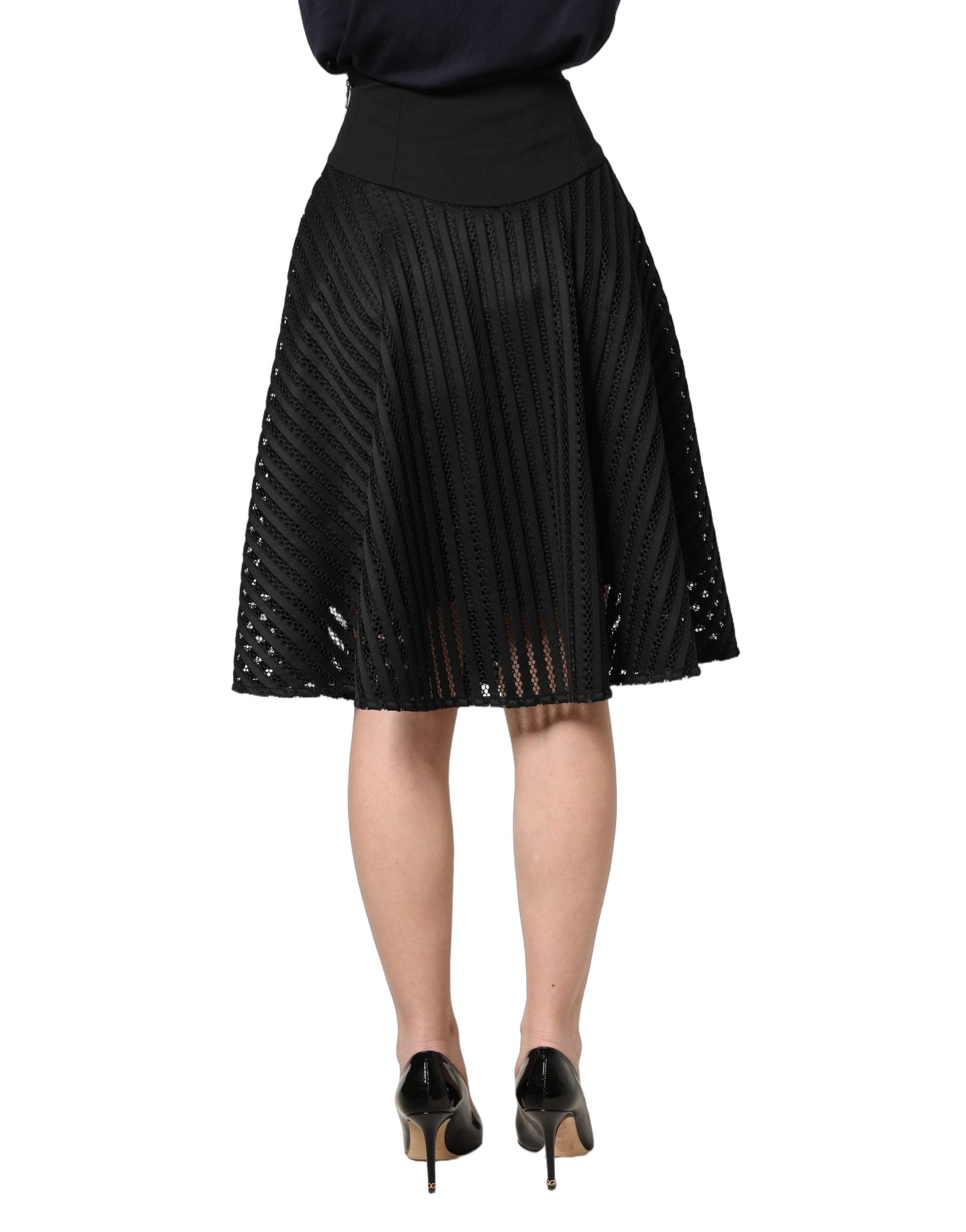 PINKO Cotton Striped Flared Silhouette Aline Midi Black