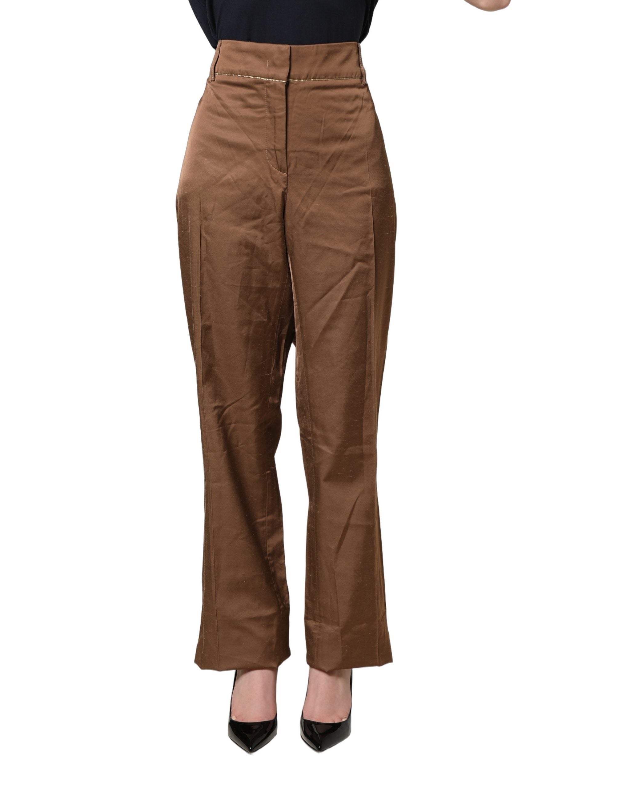 Cavalli Class Brown High Waist Flared Trouser Pants
