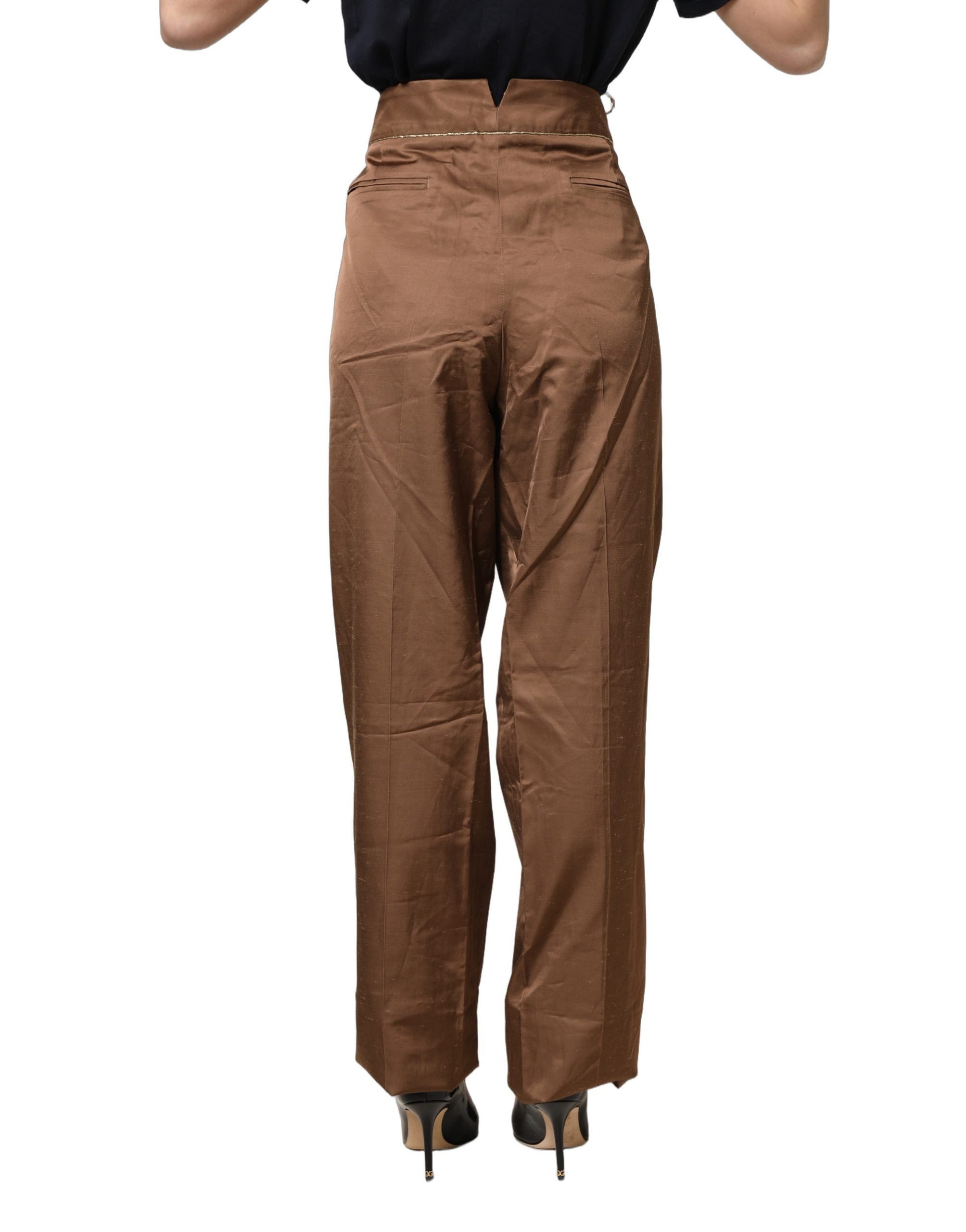 Cavalli Class Brown High Waist Flared Trouser Pants