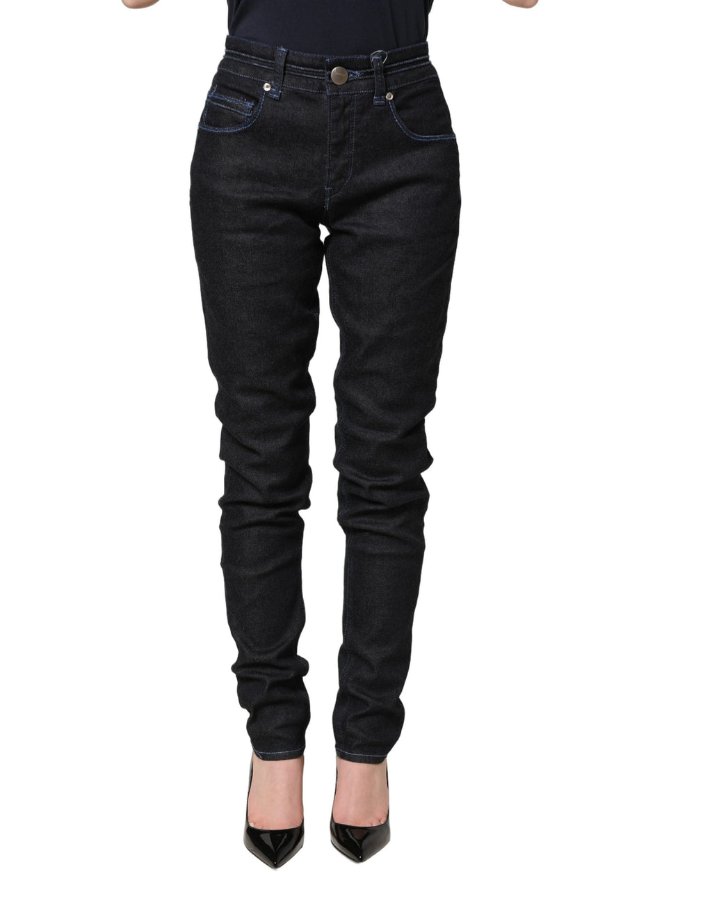 Acht Black Cotton Stretch HighWaist Skinny Denim Trouser Jeans