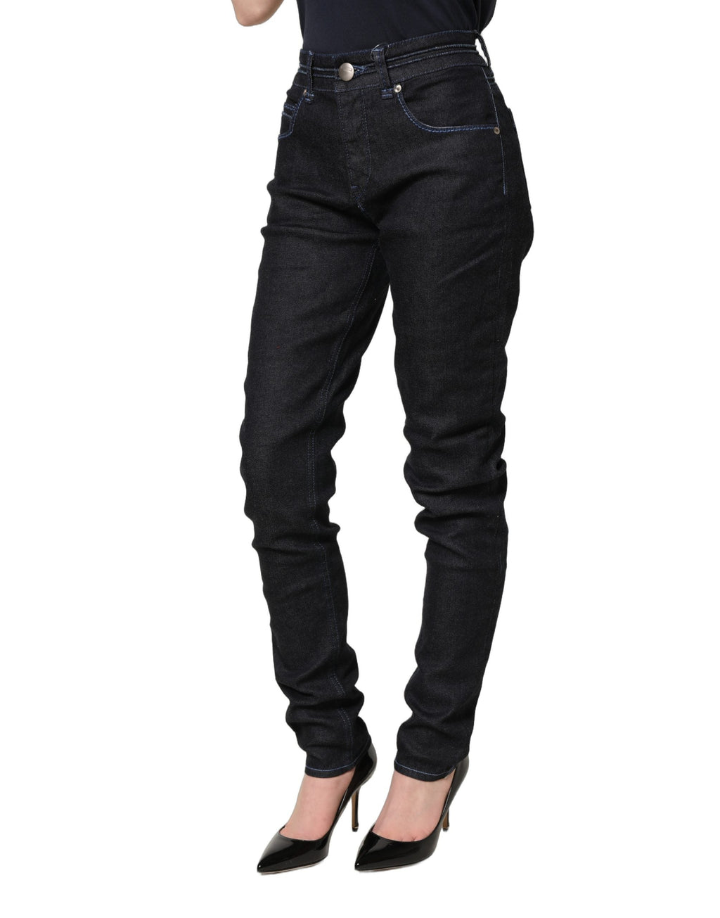 Acht Black Cotton Stretch HighWaist Skinny Denim Trouser Jeans