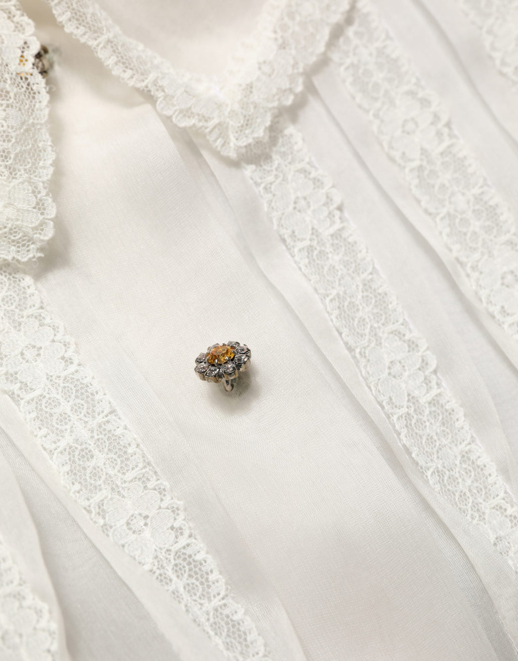Dolce & Gabbana White Ruffled Sheer Silk Buttoned Blouse Top