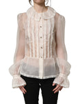 Dolce & Gabbana White Ruffled Sheer Silk Buttoned Blouse Top