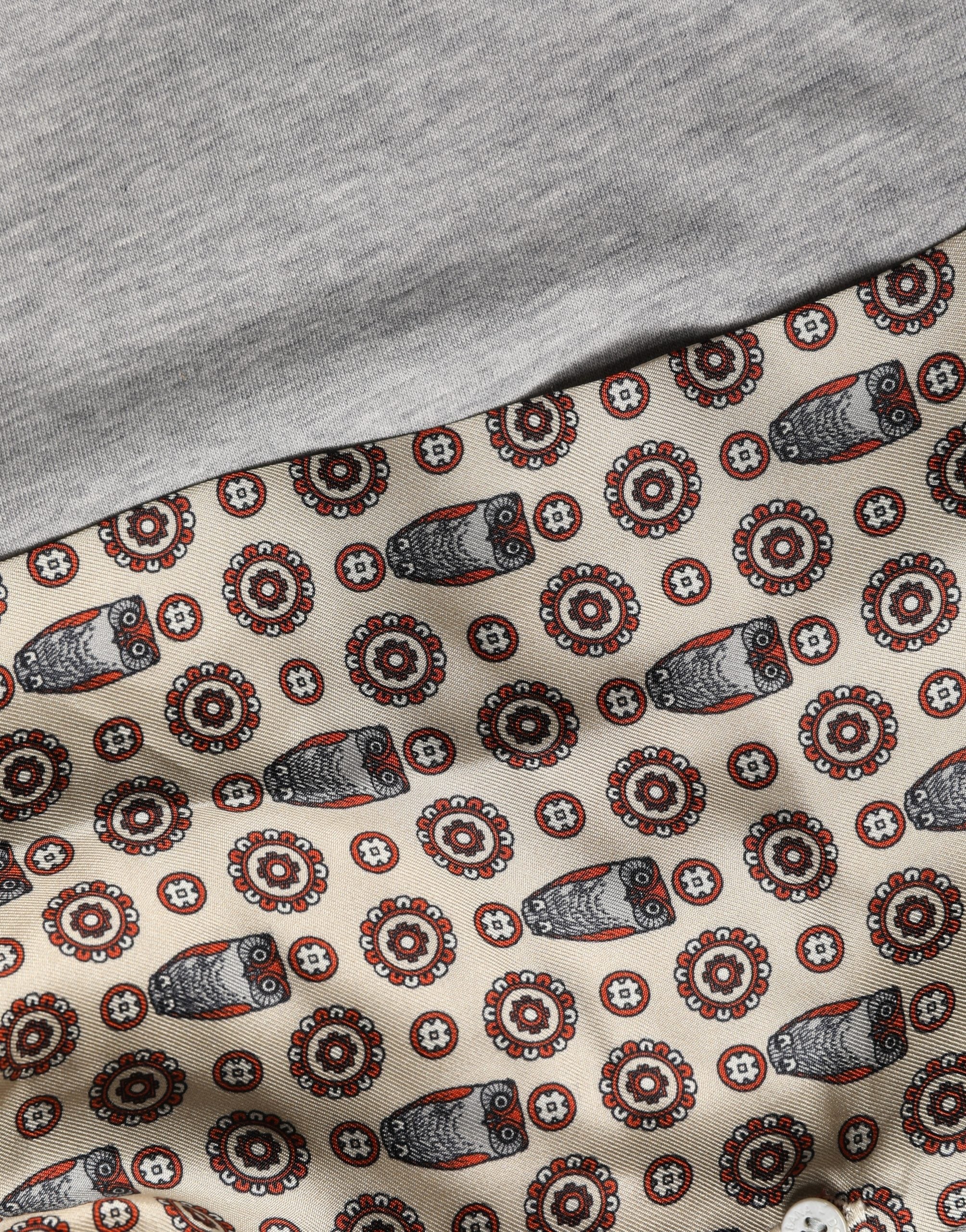 Dolce & Gabbana Gray Cotton V-neck Owl Silk Scarf Top T-shirt