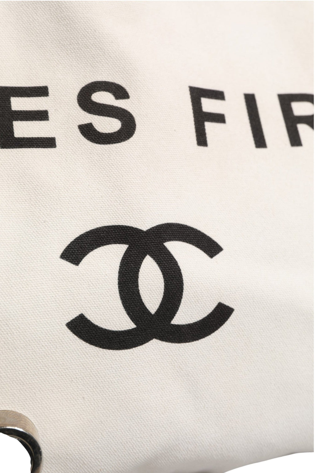 Chanel Ladies First White and Black Canvas Shopper Tote Bag