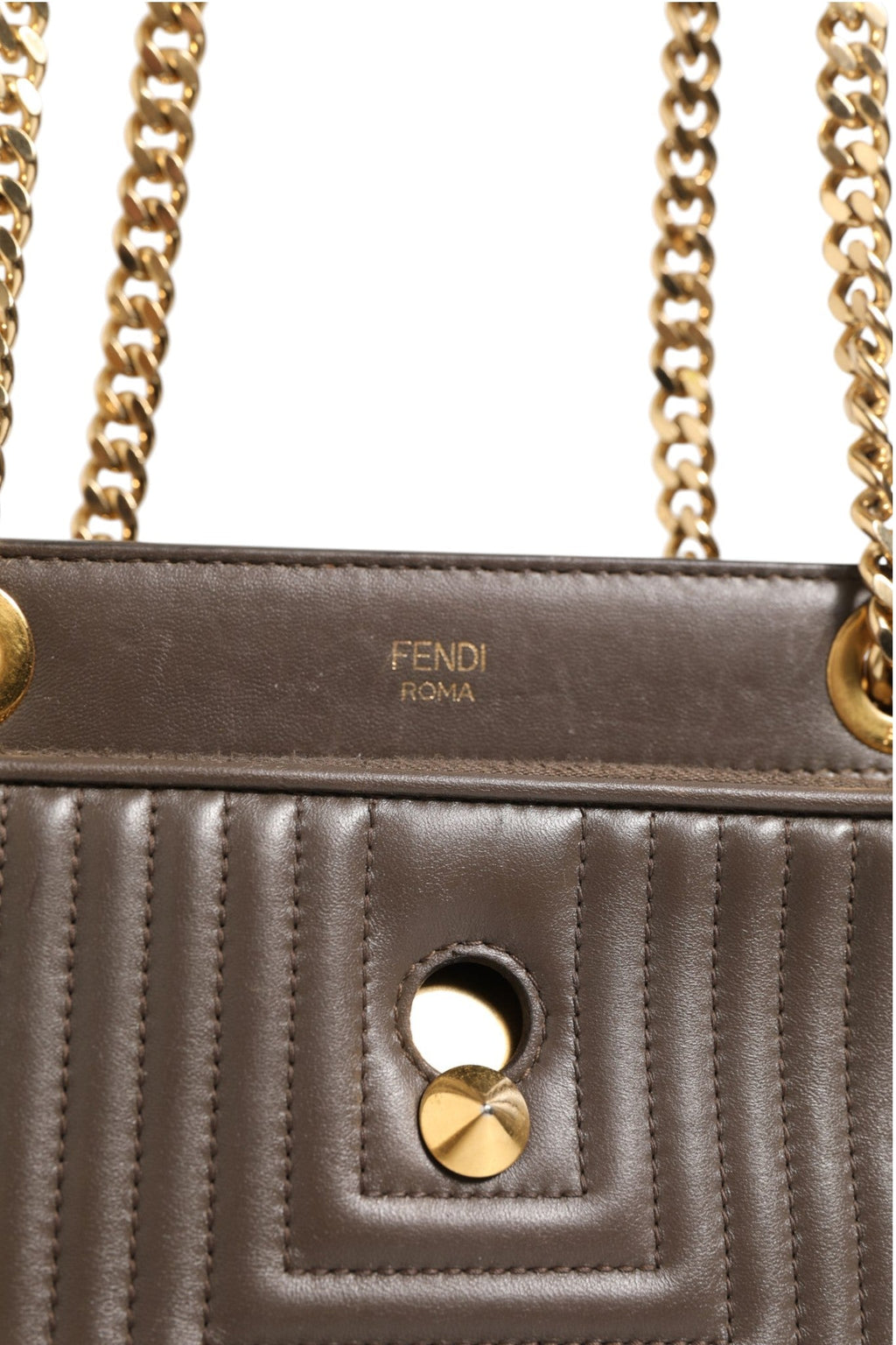 Fendi Brown Quilted Lambskin Leather Dotcom Click Small Shoulder Bag