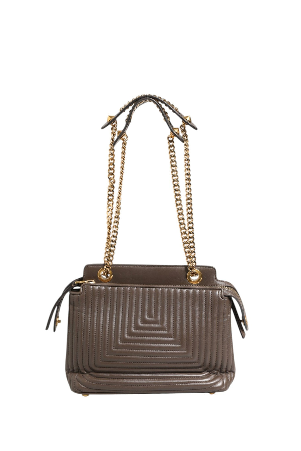 Fendi Brown Quilted Lambskin Leather Dotcom Click Small Shoulder Bag