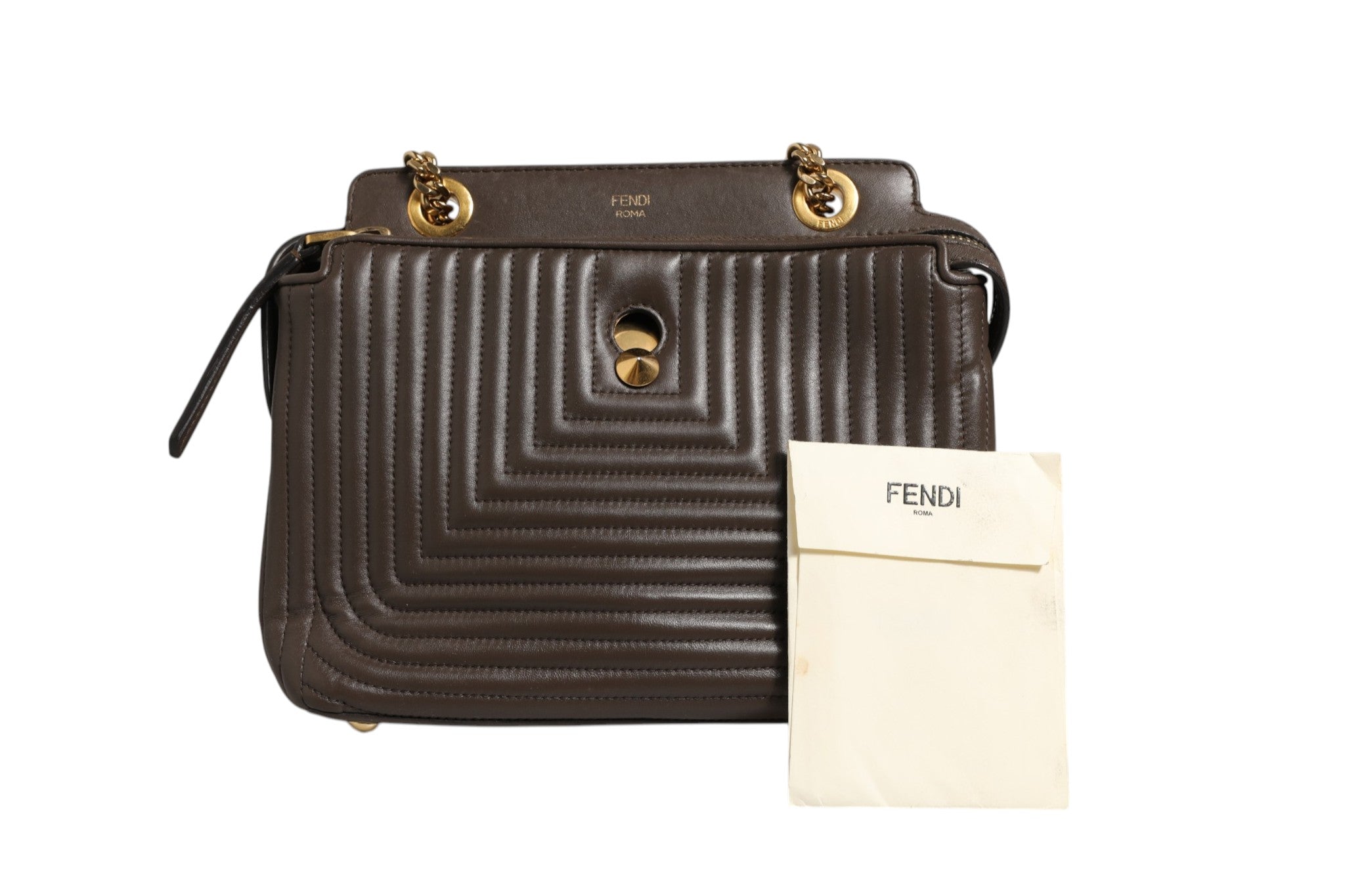 Fendi Brown Quilted Lambskin Leather Dotcom Click Small Shoulder Bag