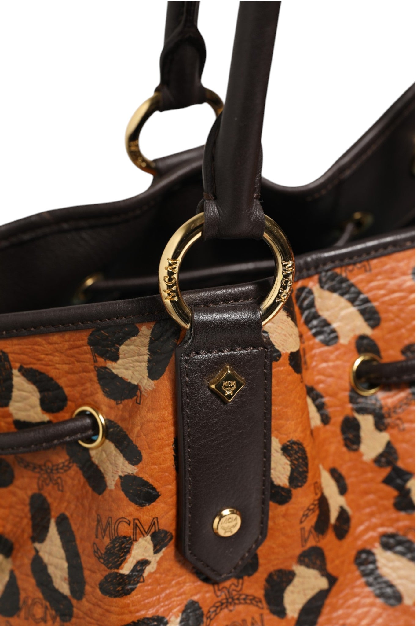 MCM Visetos Leopard Aren Medium Shopper Tote