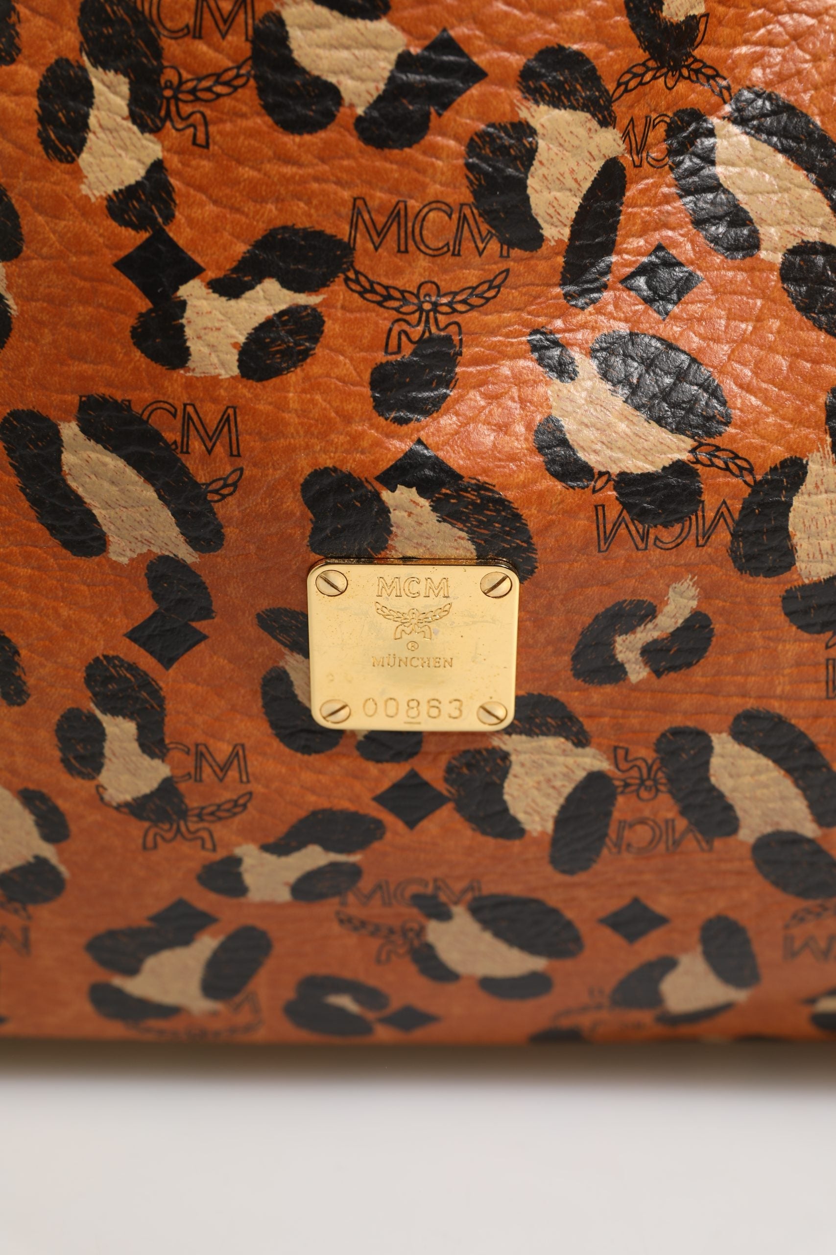 MCM Visetos Leopard Aren Medium Shopper Tote