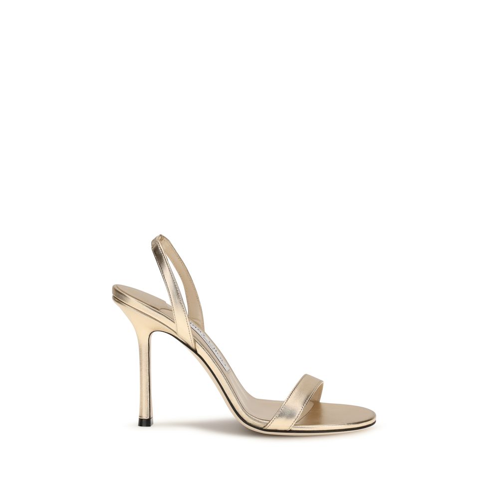 Jimmy Choo Gold Calf Leather Bos Taurus Stiletto Heel Sandals