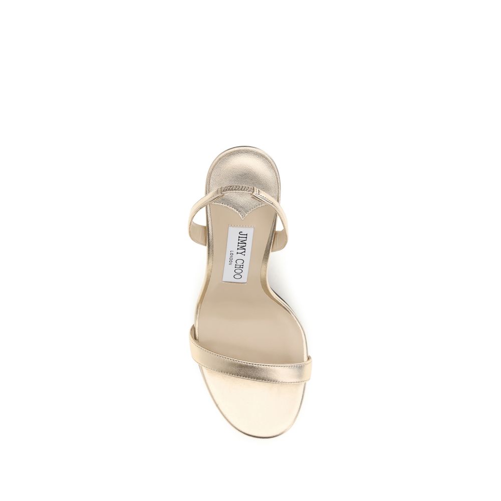 Jimmy Choo Gold Calf Leather Bos Taurus Stiletto Heel Sandals