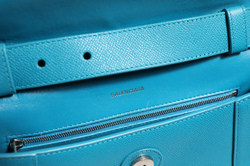 Balenciaga Calfskin S Downtown Blue Shoulder Bag