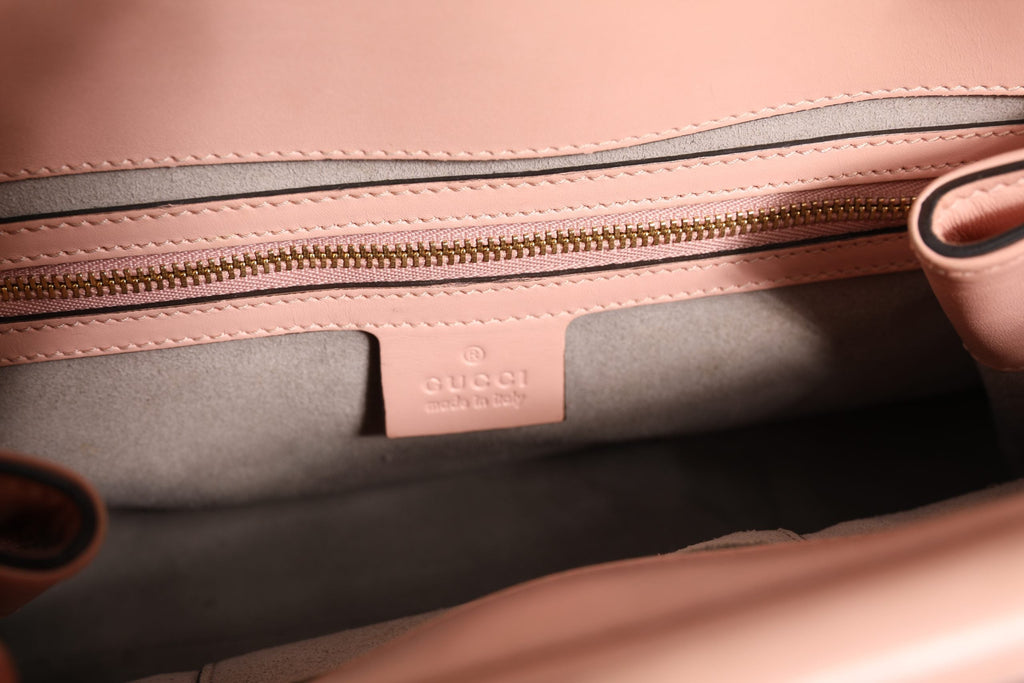 Gucci Pink And White Calfskin Small Nymphaea Top Handle Bag