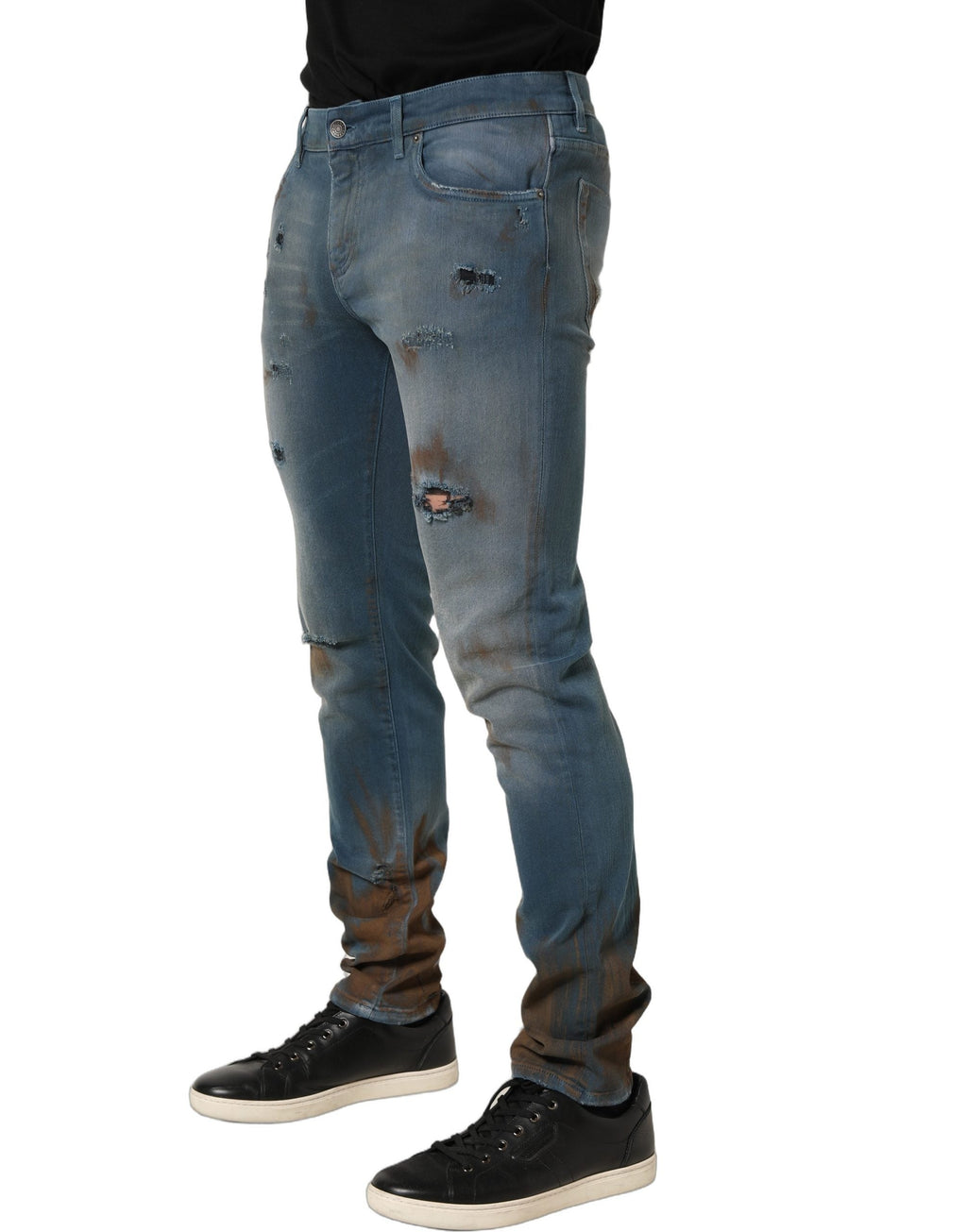 Dolce & Gabbana Blue Distressed Mid Waist Skinny Denim Jeans