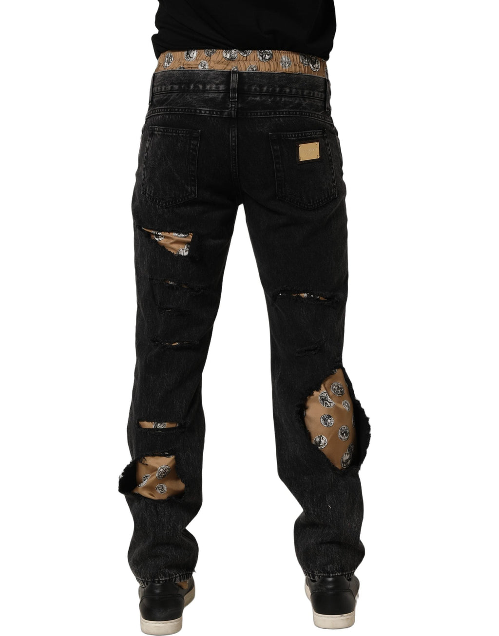 Dolce & Gabbana Black Distressed Cotton Straight Denim Jeans
