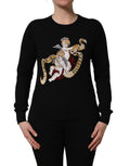 Dolce & Gabbana Black Angels Wool Crew Neck Pullover Sweater