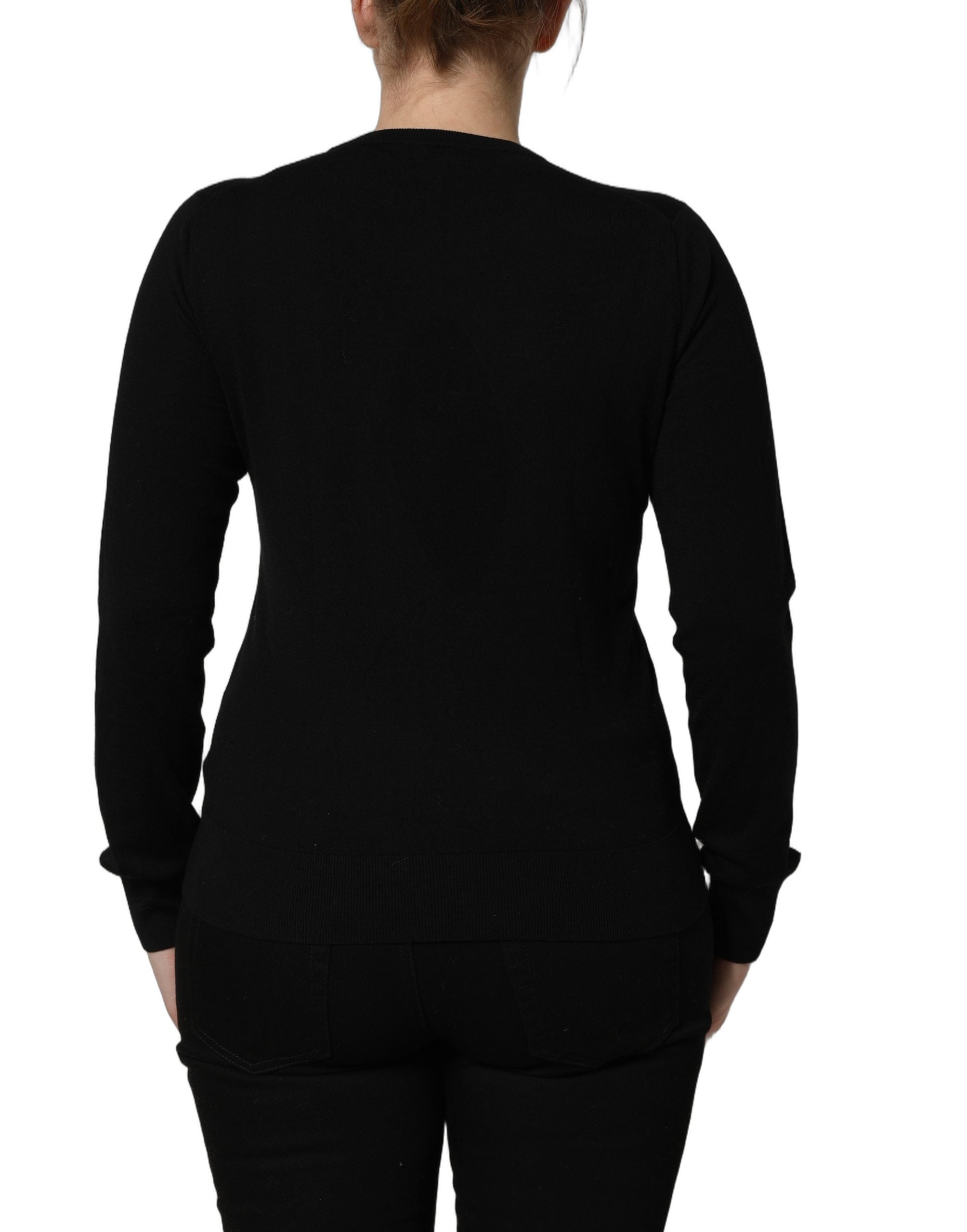 Dolce & Gabbana Black Angels Wool Crew Neck Pullover Sweater
