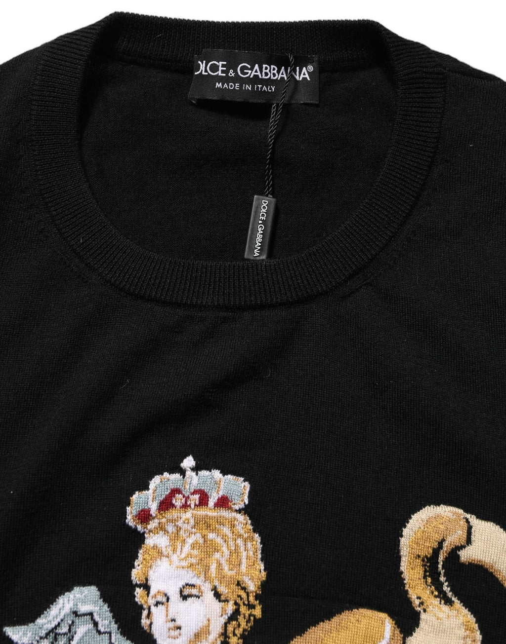 Dolce & Gabbana Black Angels Wool Crew Neck Pullover Sweater